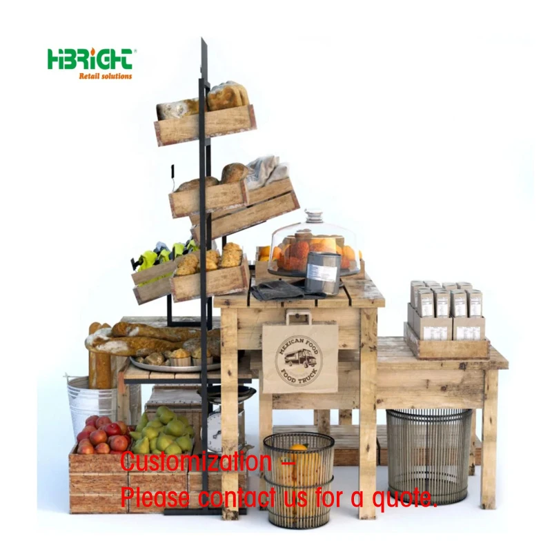 custom.Customized Size Wood Market Display Grocry Vegetable Fruit Dirty Food Display Stand Rack