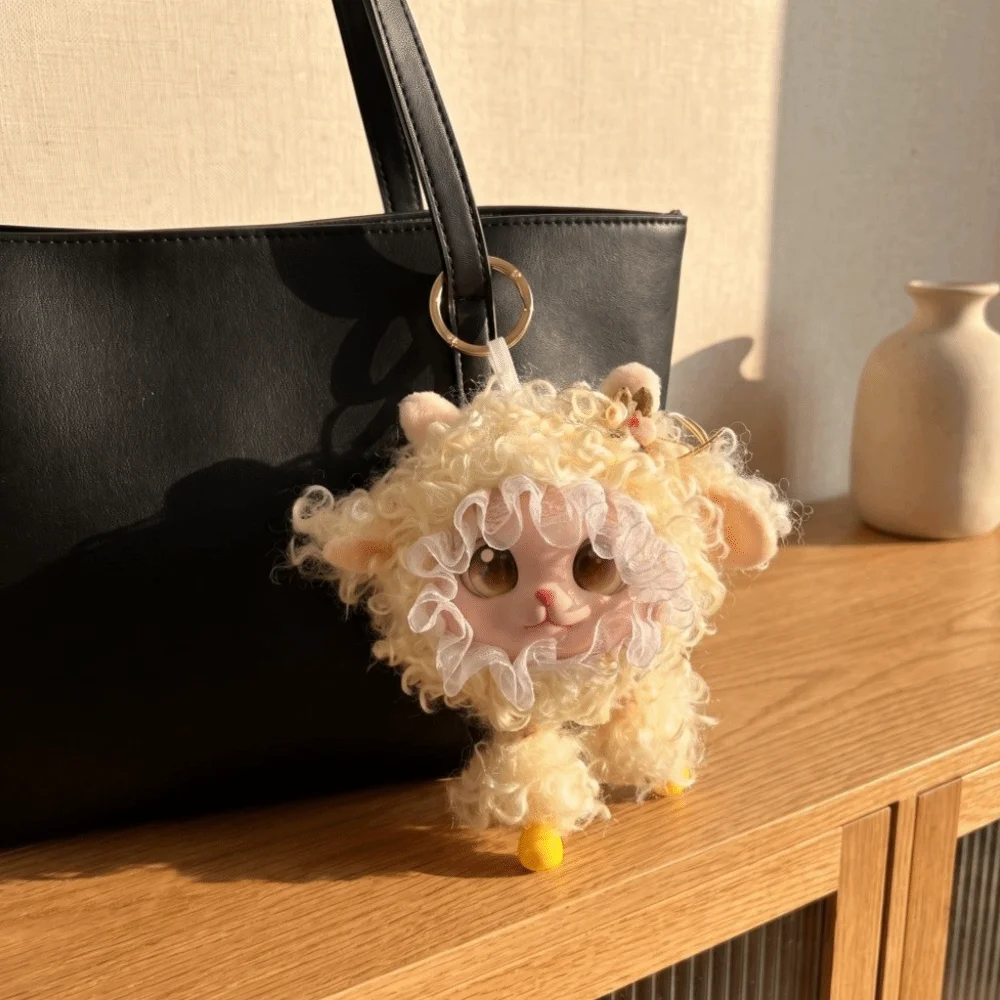 Lolita Curly Hair Sheep Plush Keychain Ornaments Kawaii Lamb Doll Pendant Bag Hanging Decorations Car Key Ring Party Decor