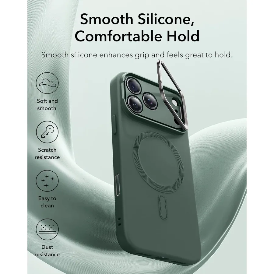 Custodia in silicone per iPhone 17 Pro con supporto per fotocamera integrato e compatibilità MagSafe Protezione anticaduta di livello militare Magneti