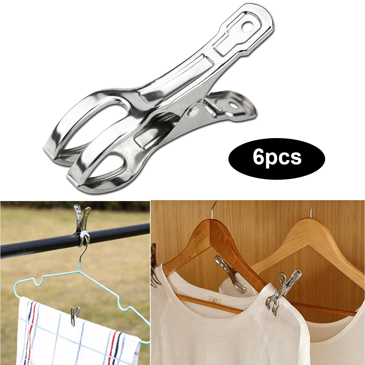 

6pcs Upgrade Towel Clips Clothes Hangers Stainless Steel Laundry Clip Windproof Clips Hanging Clothespins Towels Tongs