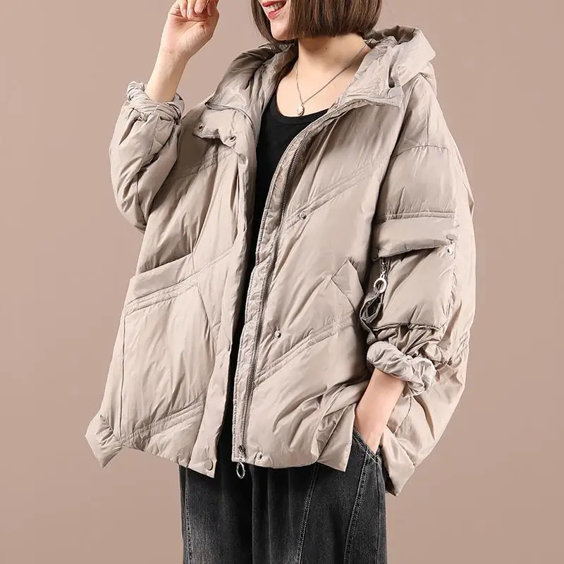 

Повседневное белое пуховое пальто свободного кроя больших размеров в корейском стиле, новинка