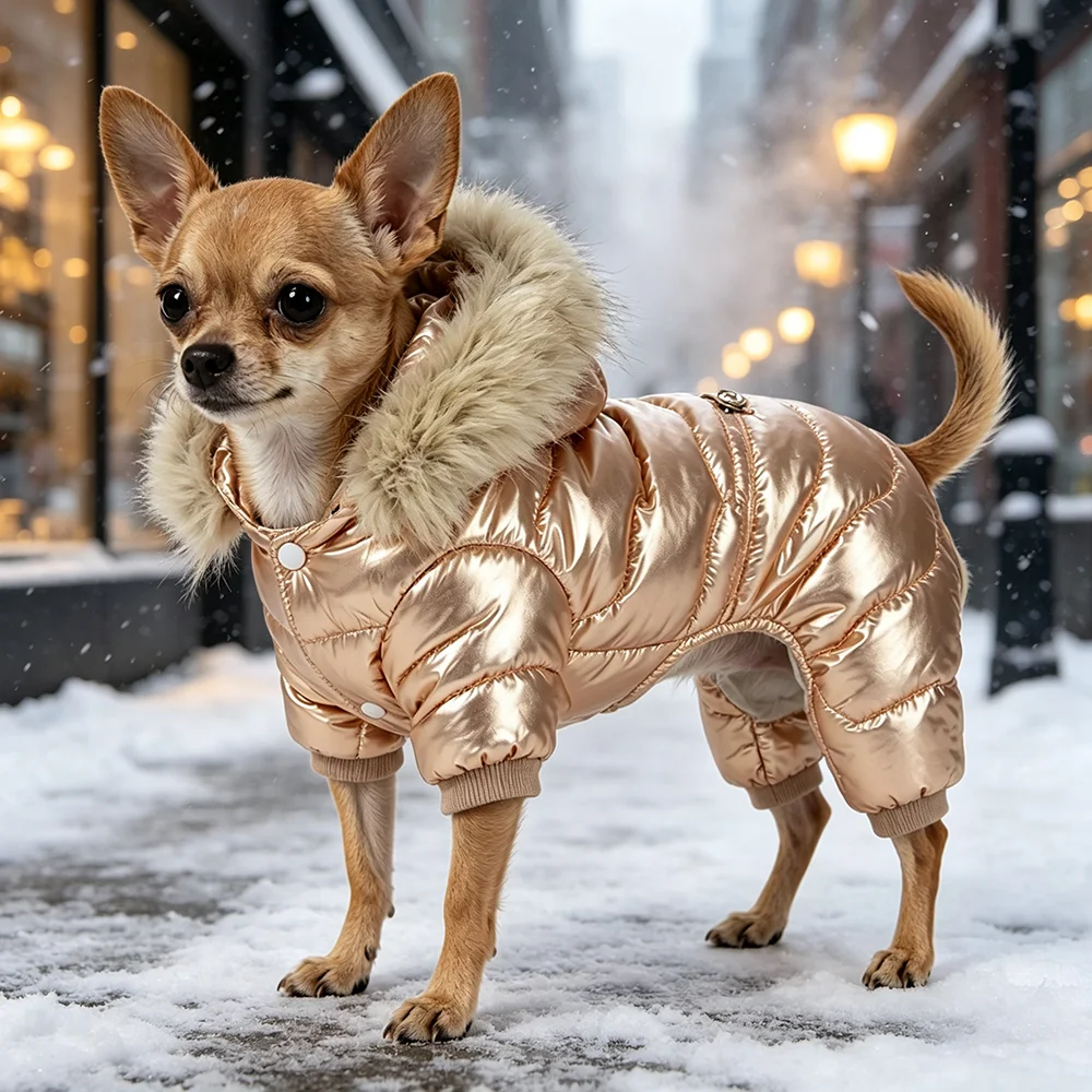 Winter-Kapuzen-Overall für kleine und mittelgroße Hunde und Katzen, wasserdichte Hundemanteljacke, winddichte Kapuzenjacken für Welpen, Yorkie, Chihuahua – Detail 9