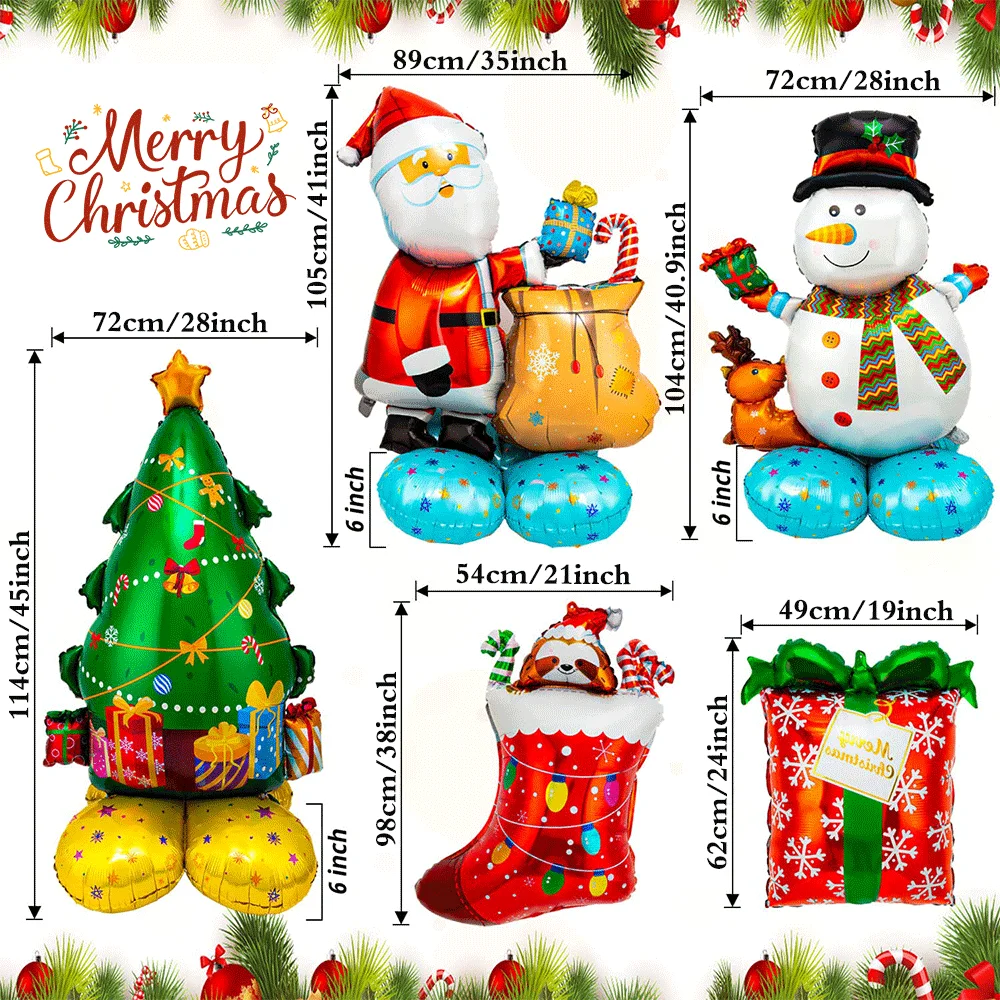 Large Christmas Self-Standing Foil Balloon with Base Santa Claus Christmas Tree Snowman Elk New Year Xmas Party Home Decorations