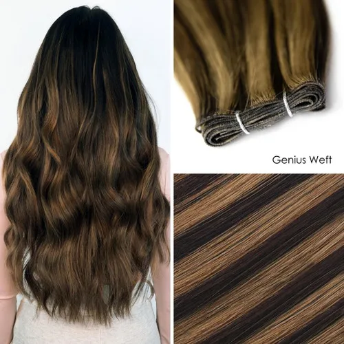 Rambut perawan pakan Genius bundel rambut manusia lurus rambut manusia ditarik ganda warna alami rambut manusia asli 50G ekstensi rambut wanita