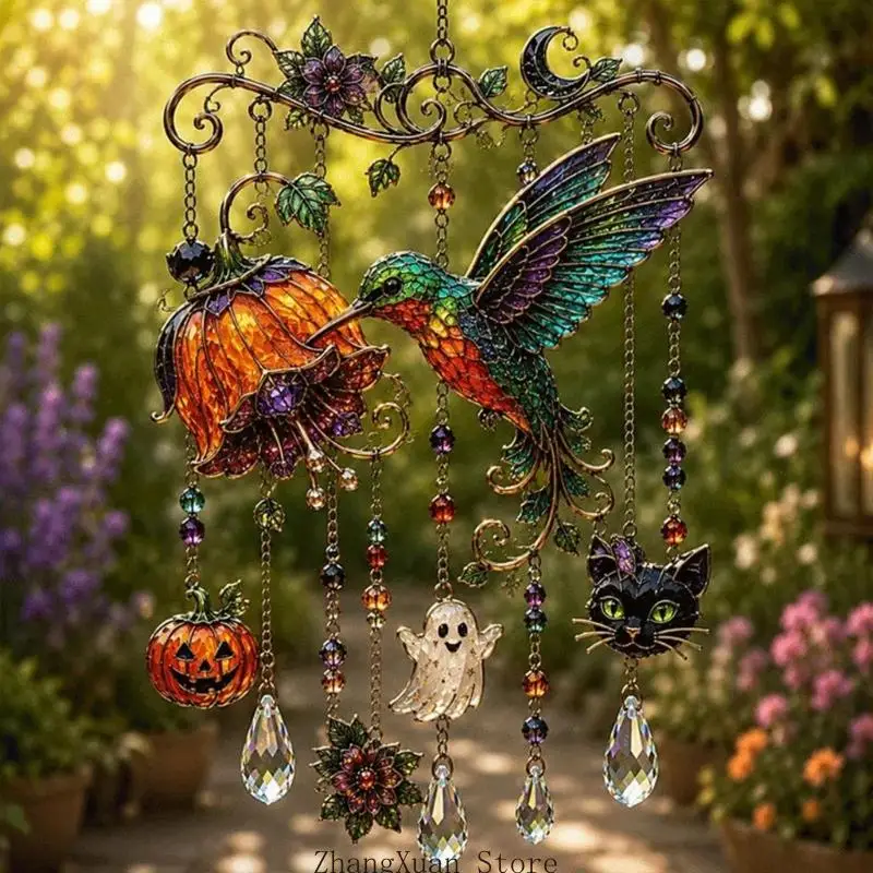 Lichtfangende Halloween-Hängedekorationen, Acryl-Sonnenfänger, Windspiele mit Tropfen in Kristalloptik für Akzente – Detail 7