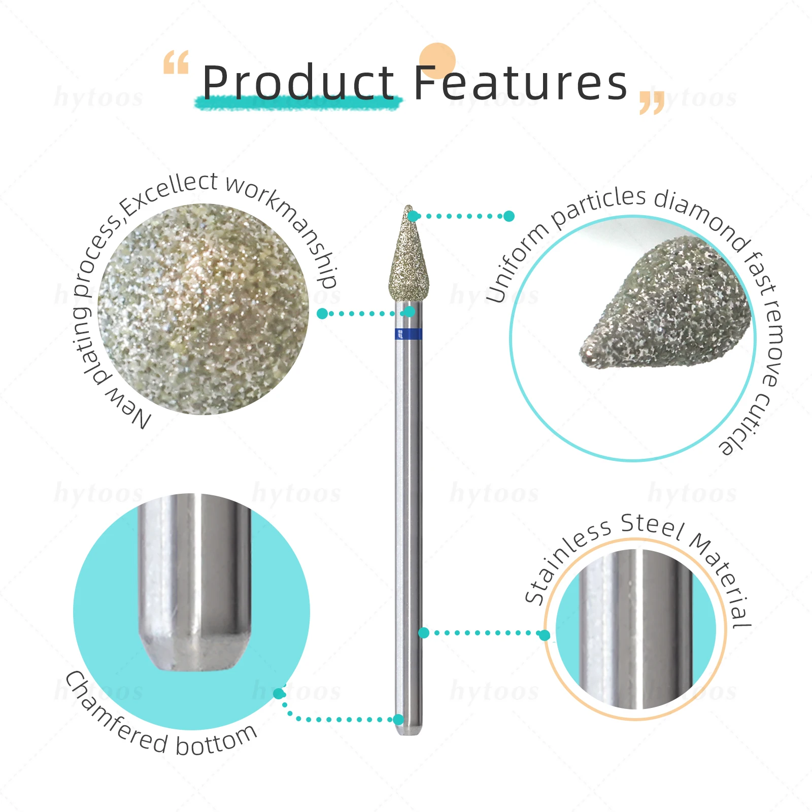 HYTOOS Bud cuticule forets à ongles professionnel diamant russe foret à ongles sécurité sous les ongles peau morte nettoyant pré-traitement outils