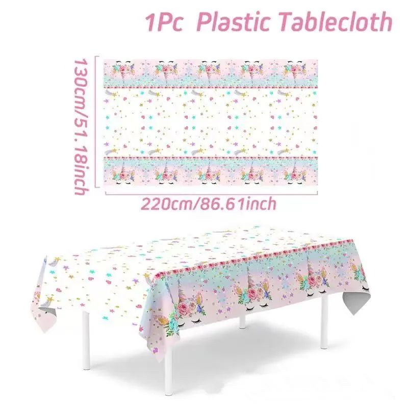 Einhorn Party Einweg Tischdecke Einhorn Geburtstag Party Dekoration Mädchen Einweg Geschirr Tischdecke Mädchen Baby Dusche – Detail 9