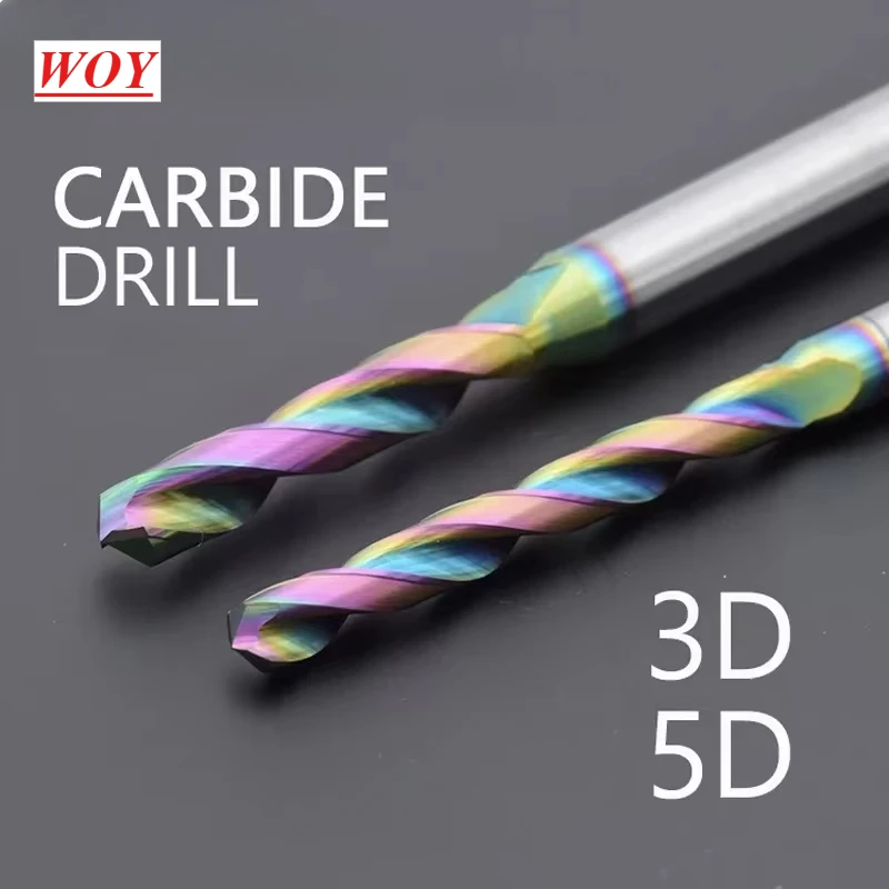 

WOY Solid Carbide Drill 3D 5D DLC Coating Long Length Tungsten Steel CNC Hole Processing1-12mm for Aluminum Wood Diameter 1-12MM