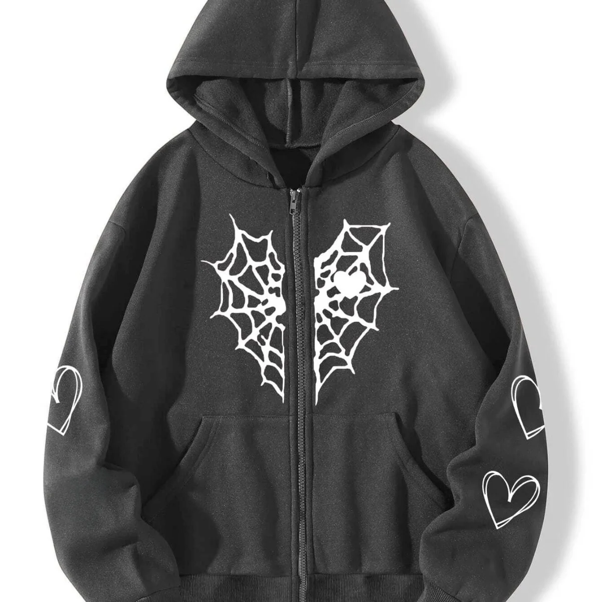 2023 automne hiver ex toile d'araignée coeur imprimé fermeture éclair Fce doublé chaud à capuche ouvert Cardigan Jaet femmes Sle