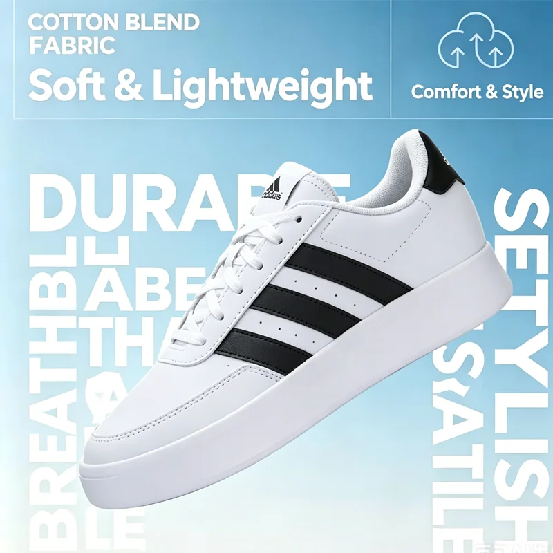 2026 Adidas Men Classic Tennis Shoes White Black 3 Stripes Lace Up Synthetic Upper Rubber Sole Daily Casual Sneakers HP9426
