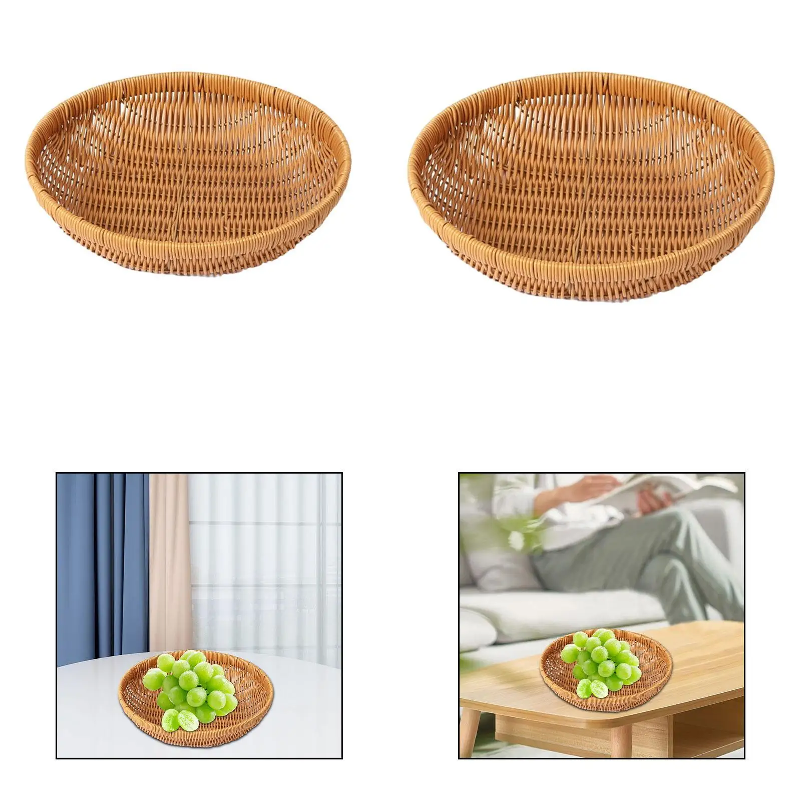 Round Handwoven Storage Basket, Woven Bowl Food Tray ,Compact Food Serving Basket, Drying Basket Fruit Organizer Tray ,