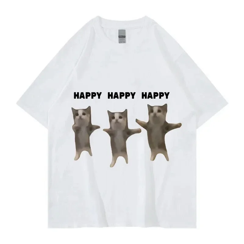 Funny Cute Cat Meme Graphic TShirt Happy Dance Cat Print Short Sleeve T-shirt Men Women Casual Fashion Cotton T Shitrs 50747