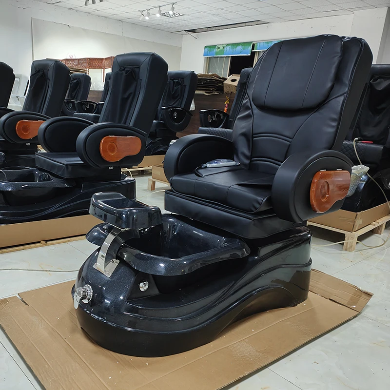 eh-Modern Nail Salon Equipment Full Black Foot Care Manicure Chair Luxury Electric Control Reclining Massage Pedicure Spa Chair@