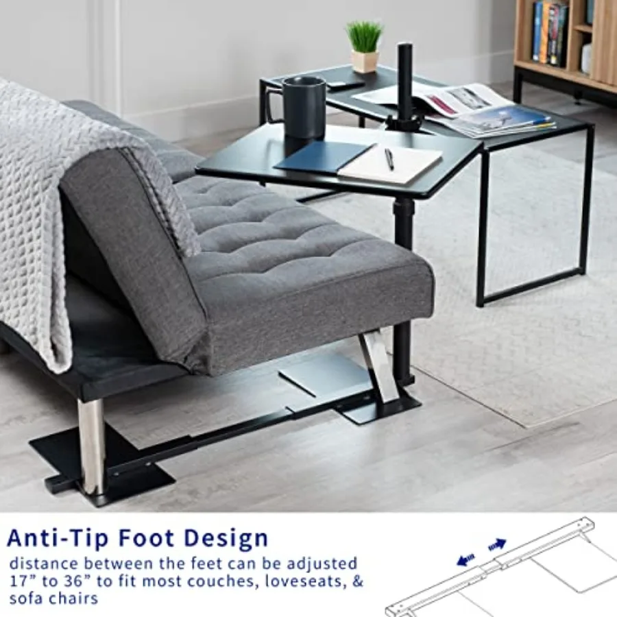 20 inch Over Couch Swivel Table Laptop Desk for Remote Work Portable Recliner Workstation with Height Adjustable Swing Arm Blac