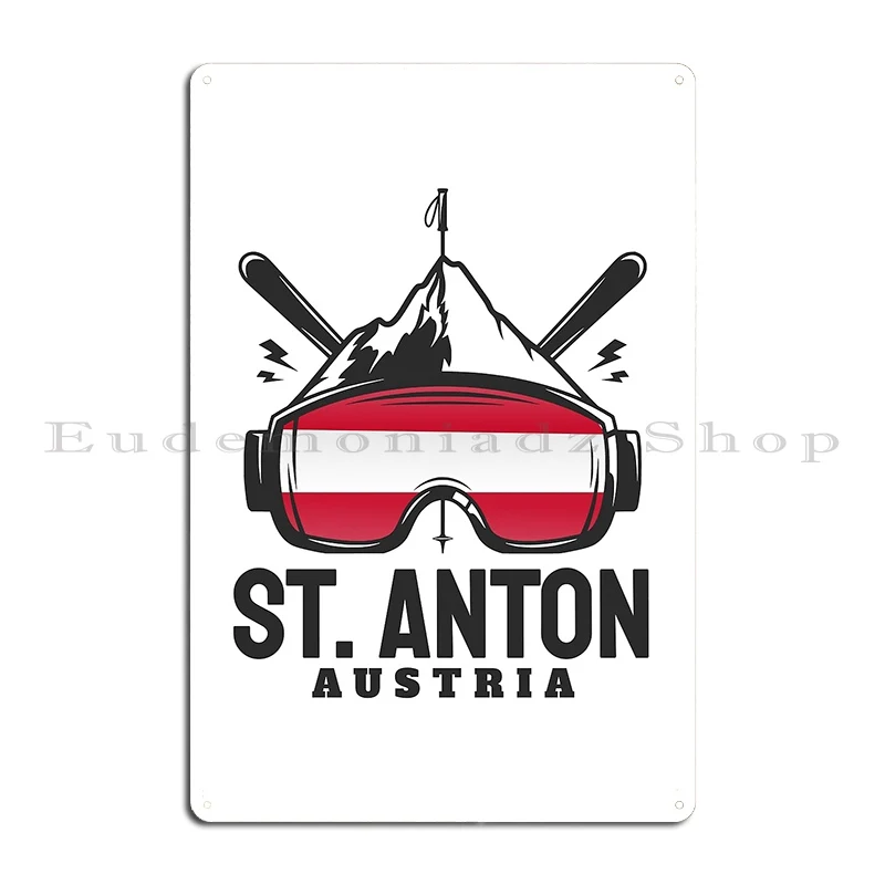 St Anton Austria Ski Skiing Souvenir Metal Sign Printing Classic Club Funny Club Bar Tin Sign Poster