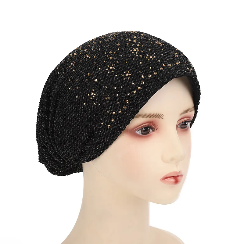 2023 Summer Breathable Women Turban Cap High Elastic Female Head Wrap Diamonds Muslim Under Scarf Bonnet Islam Headscarf Hat