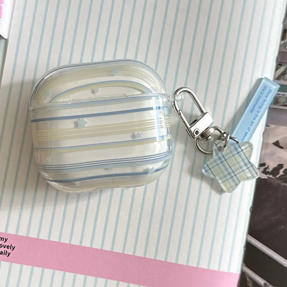 Blue Yellow Stripes Star Transparent Case For Airpods Earphone Soft TPU Cover For Airpods 4 3 2 5 Generations Pro 2 Girls Funda