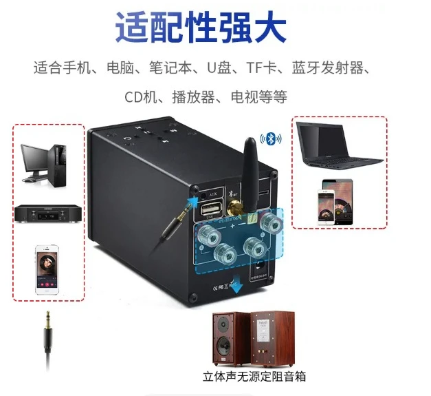MA12070 Digital Power Amplifier HIFI High Power Bluetooth 5.0 Music Player Support U Disk TF Card