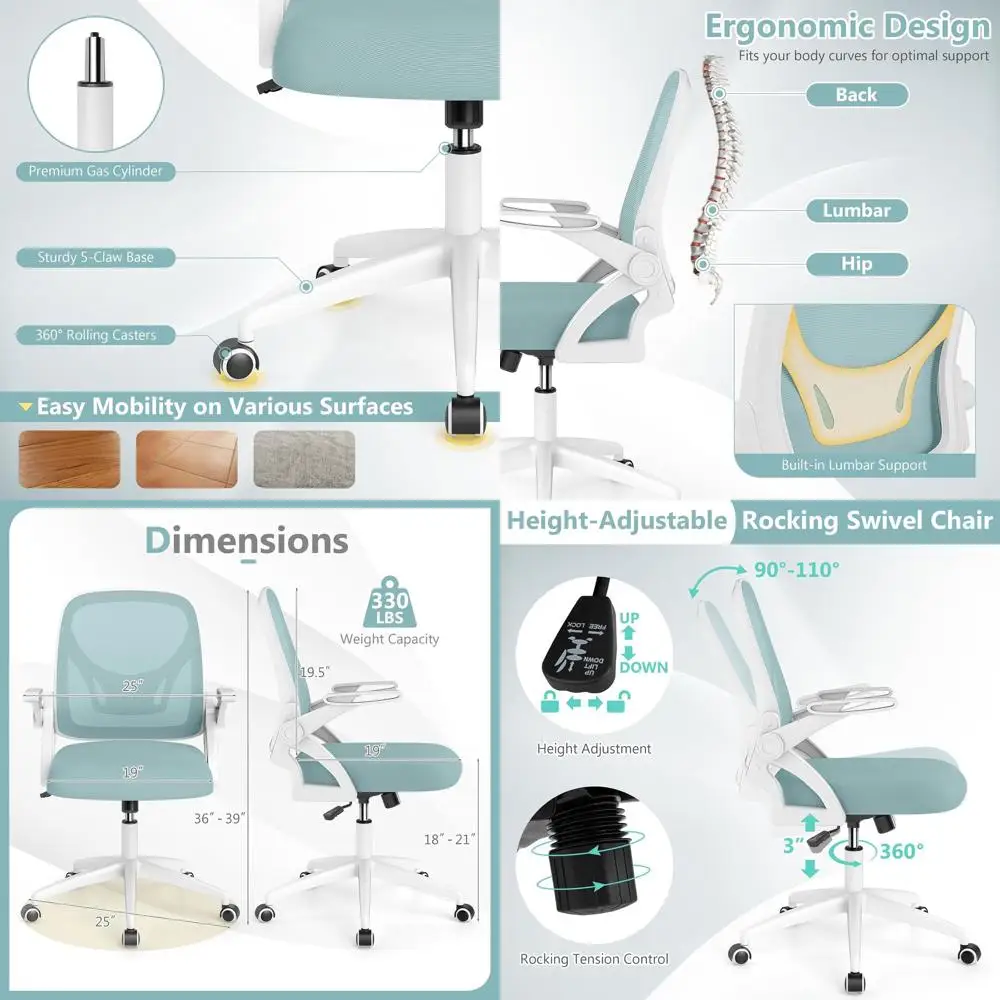 

Эргономичное офисное кресло с высокой спинкой, поворотное, с откидными подлокотниками и поясничной поддержкой для домашнего офиса (синее)