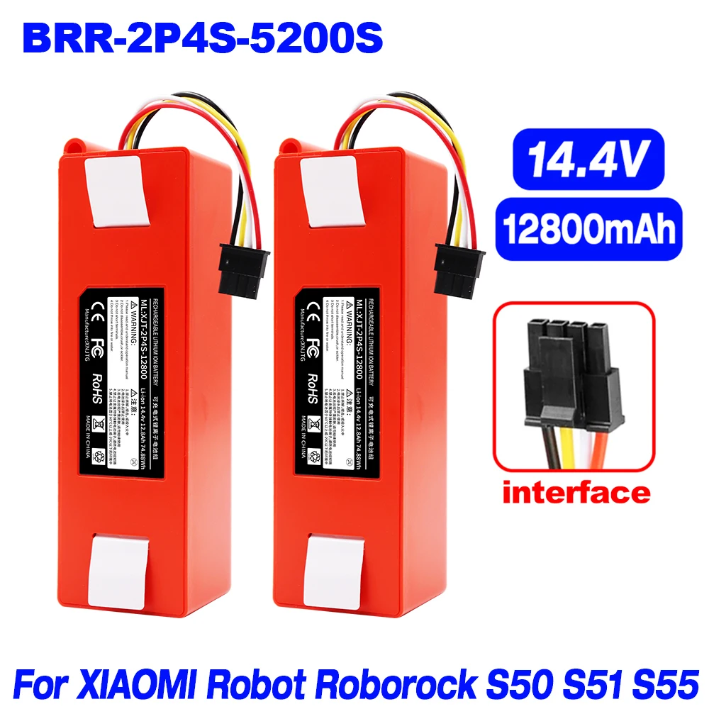 

14.4V 12800mAh Robotic Vacuum Cleaner Replacement Battery For Xiaomi Roborock S55 S60 S65 S50 S51 S5 MAX S6 Parts