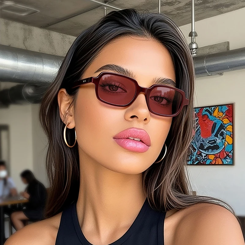 Protective Glasses New Small Rectangle Sunglasses Women Fashion Colorful Lens Shades Trending Rivets Leopard Frame Sun Glasses