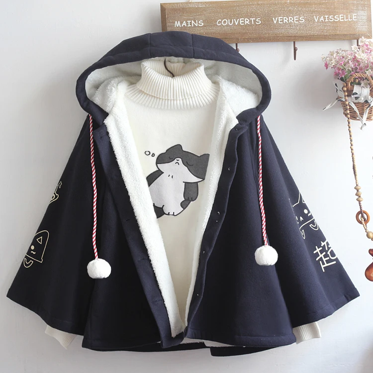 

Thiened Woolen Coat with Bell Sves for Women Cute Hooded Winter Faion Soft Girl Warm Set Autumn Winter Collection