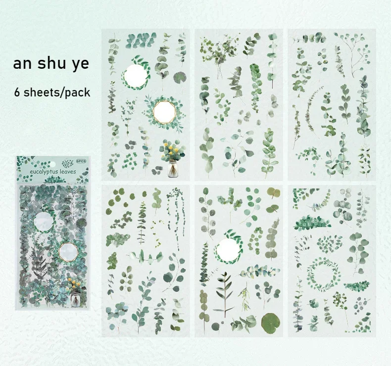 6 Sheets/pack PET Die-cut Sticker Retro Plants Flowers Ferns Clovers Lavenders DIY Scrapbook Junk Journal Collage Materials