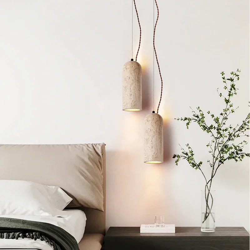 

Modern LED Travertine Pendant Lights Natural Yellow Stone Bedside Hanging Lamp Indoor Decor Lighting Bedroom Living Dining Room