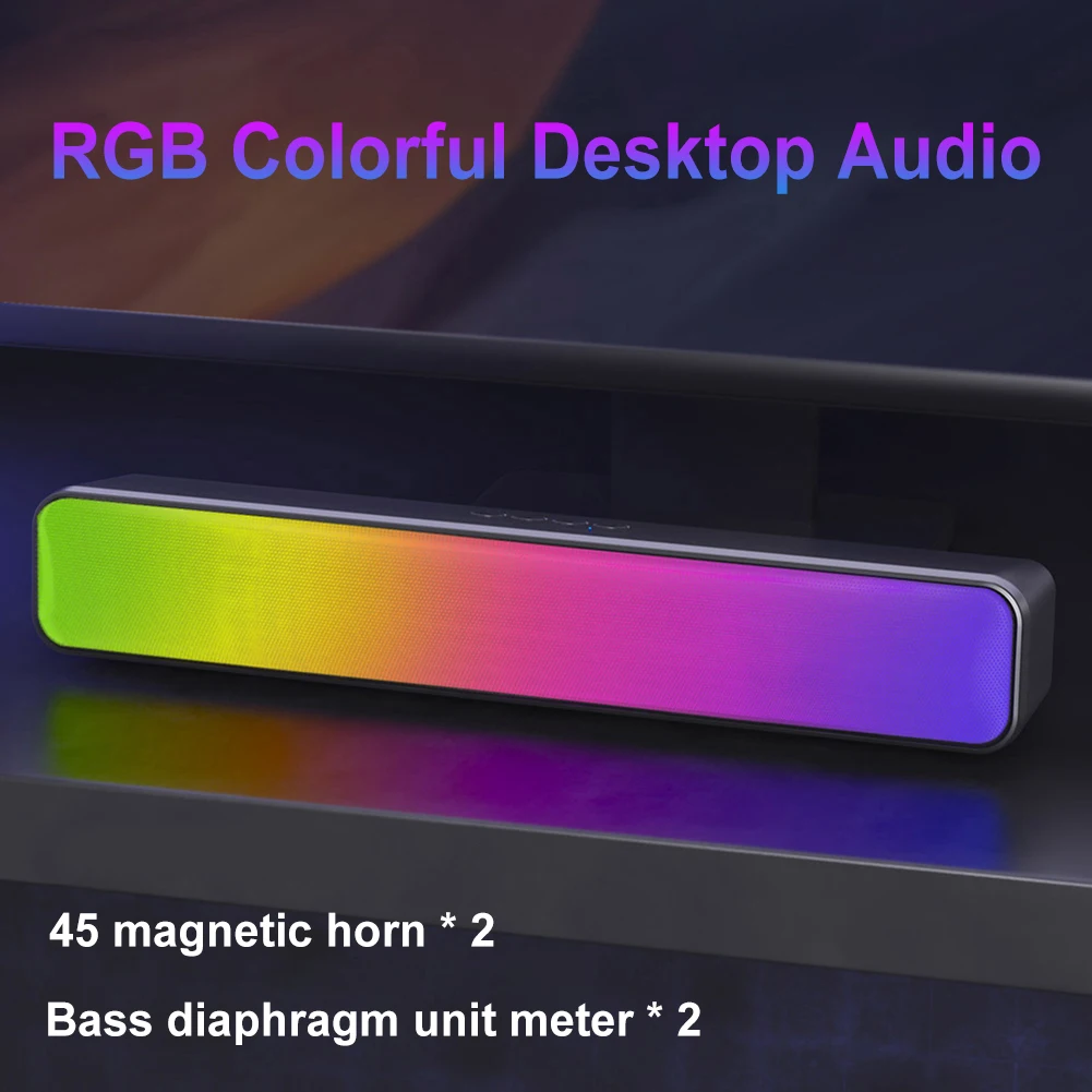 Mini RGB Wireless Speaker Bluetooth-Compatible 3D Stereo Sound Bar Powered Portable Loudspeakers with Subwoofer Double Speaker