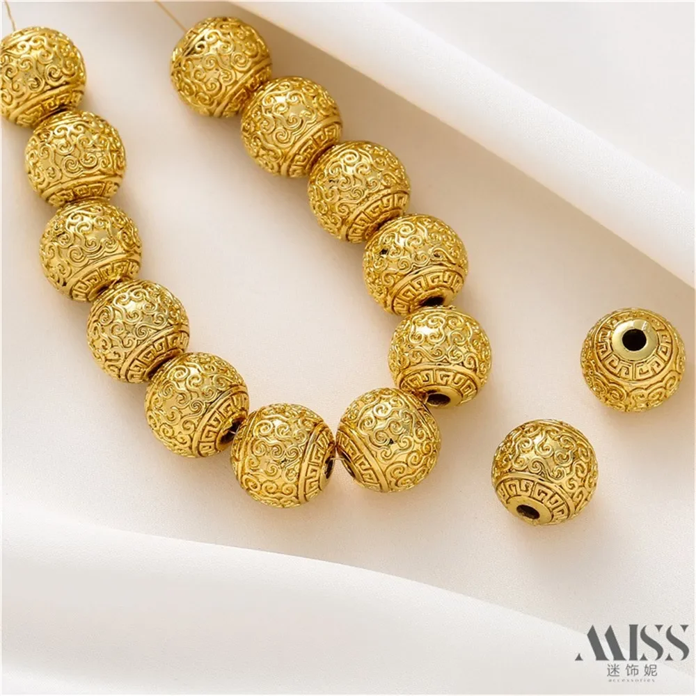 18K Gold-wrapped Auspicious Pattern Transfer Beads DIY Accessories Loose Beads Handmade Bracelets Necklaces Jewelry Materials
