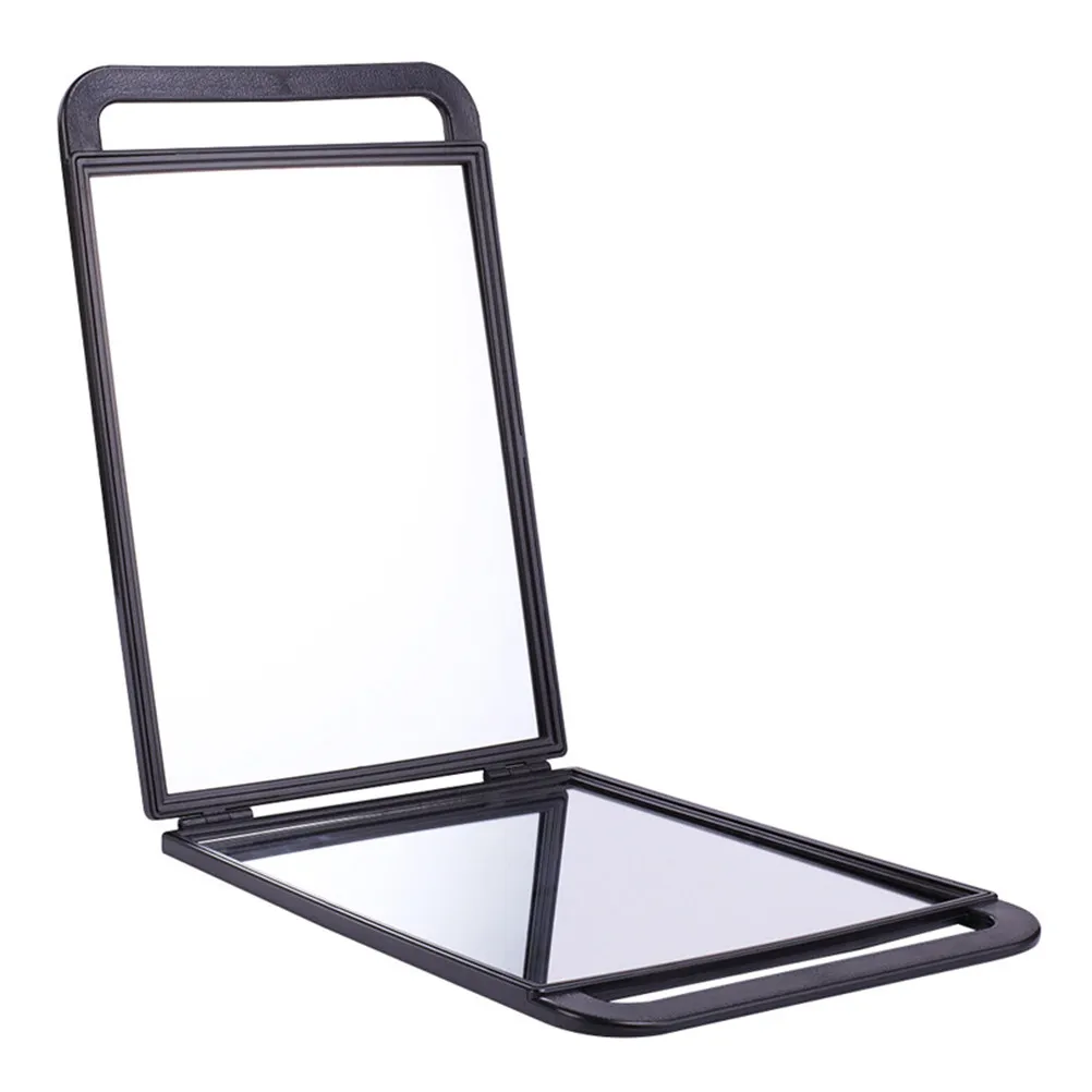 Portable Double-Sided Makeup Mirror Collapsible Handle Barber Hair Salon Beauty Handheld Rectangular Travel Mirror