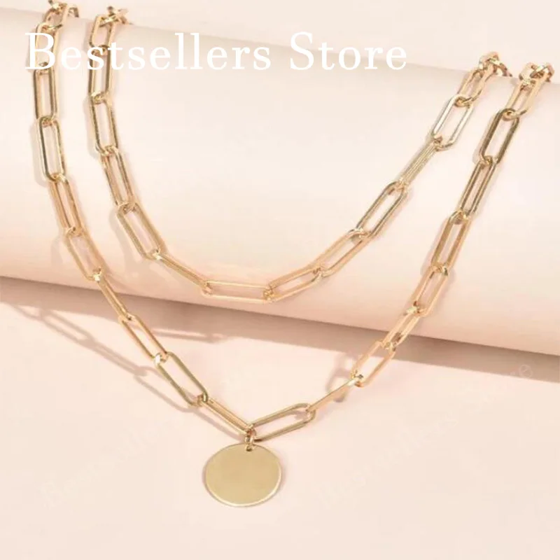925 Sterling Silver / Gold-Plated 18-Inch Double-Layer Round Charm Necklace – Elegant Women's Fashion Party Gift Jewelry
