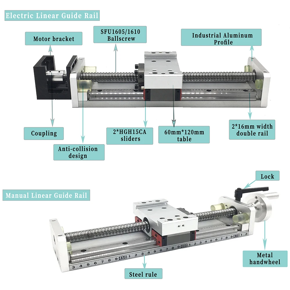 Prowadnica liniowa osi XYZ 100 ~ 1000 mm skok SFU1605/1610 moduł ślizgowy śruby kulowej do serwomechanizmu silnika 57/86 60/80 lub z kołem zamachowym