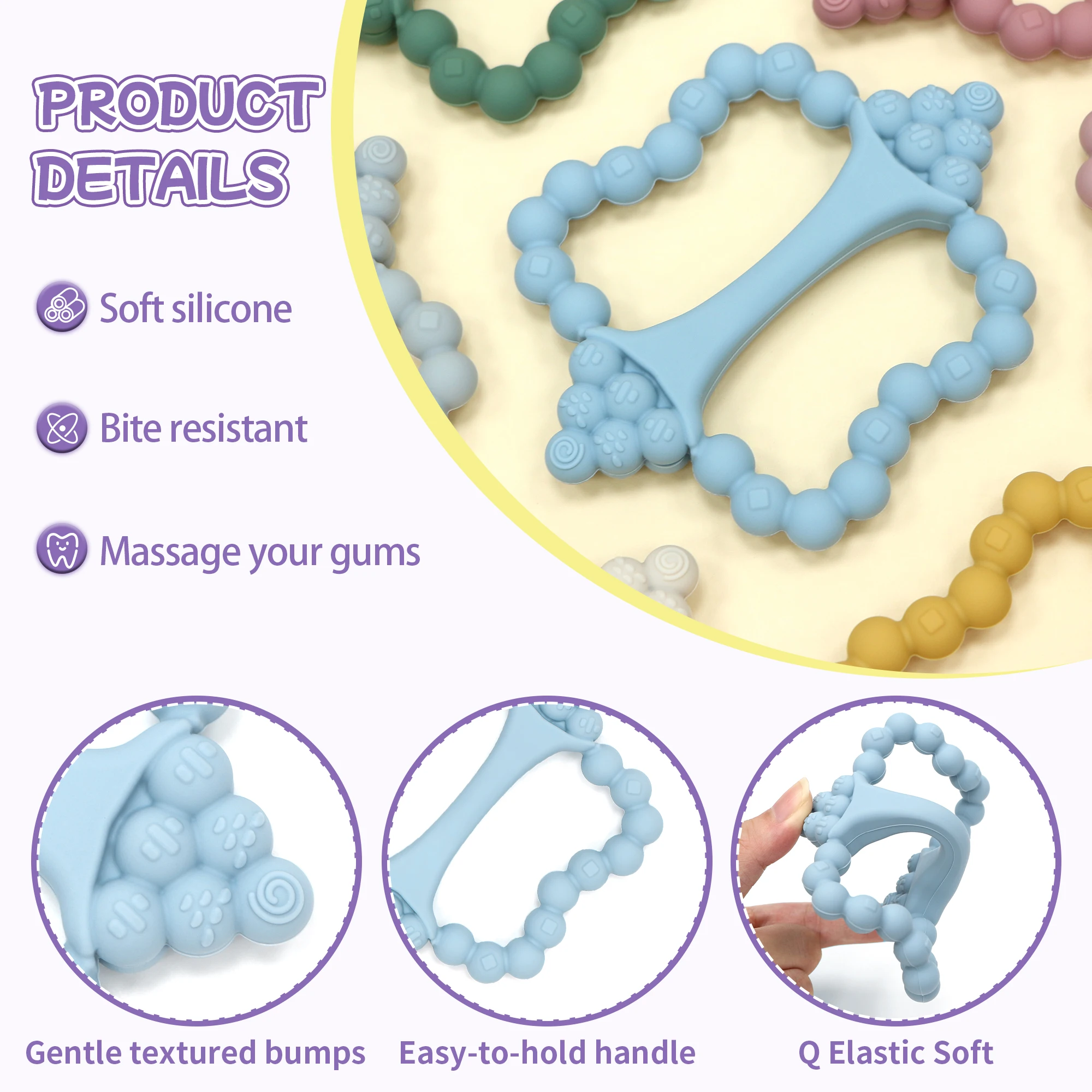 Jouet de dentition en silicone en forme de raisin pour bébés, facile à tenir, adapté aux bébés pendant la dentition, un incontournable pour les nouveaux parents.