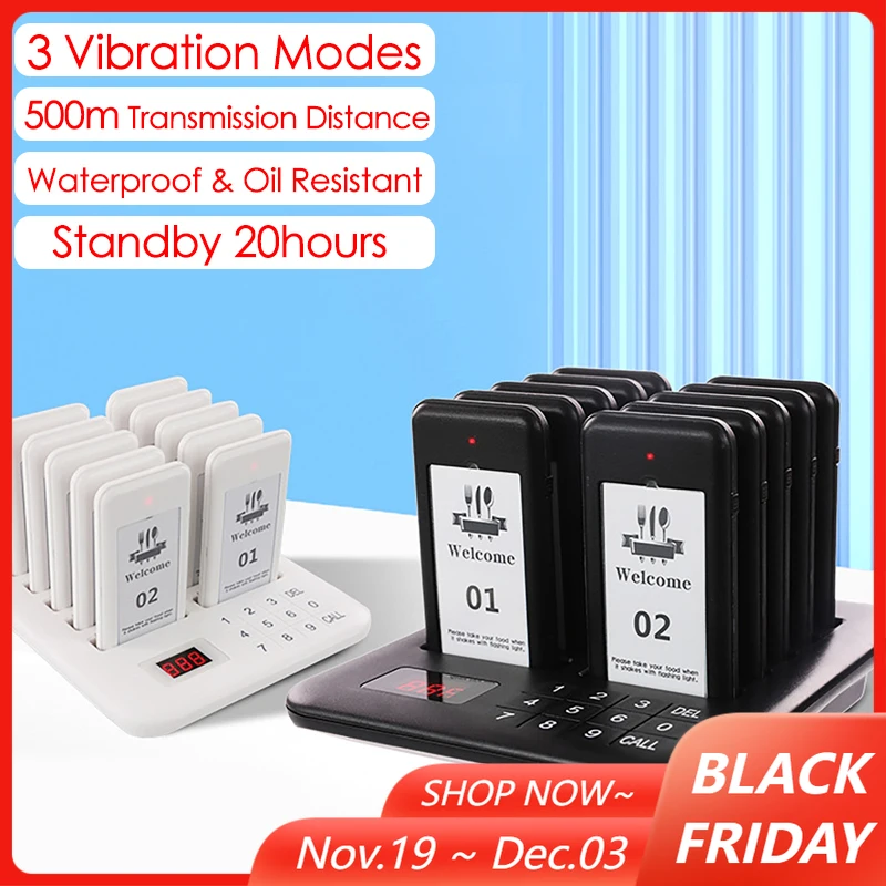 

Wireless Meal Picker Set Restaurant Ringing And Calling Device Waiting Queuing Number Calling System 1 Transmitter + 10 Receiver