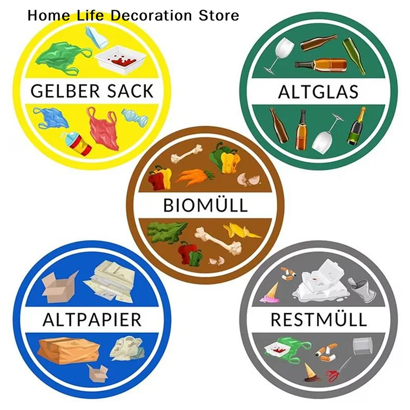 Autocollant pour poubelle de recyclage, 5/6 pièces, pour une classification facile des déchets, imperméable, adapté aux communautés, cuisines, écoles, bureaux