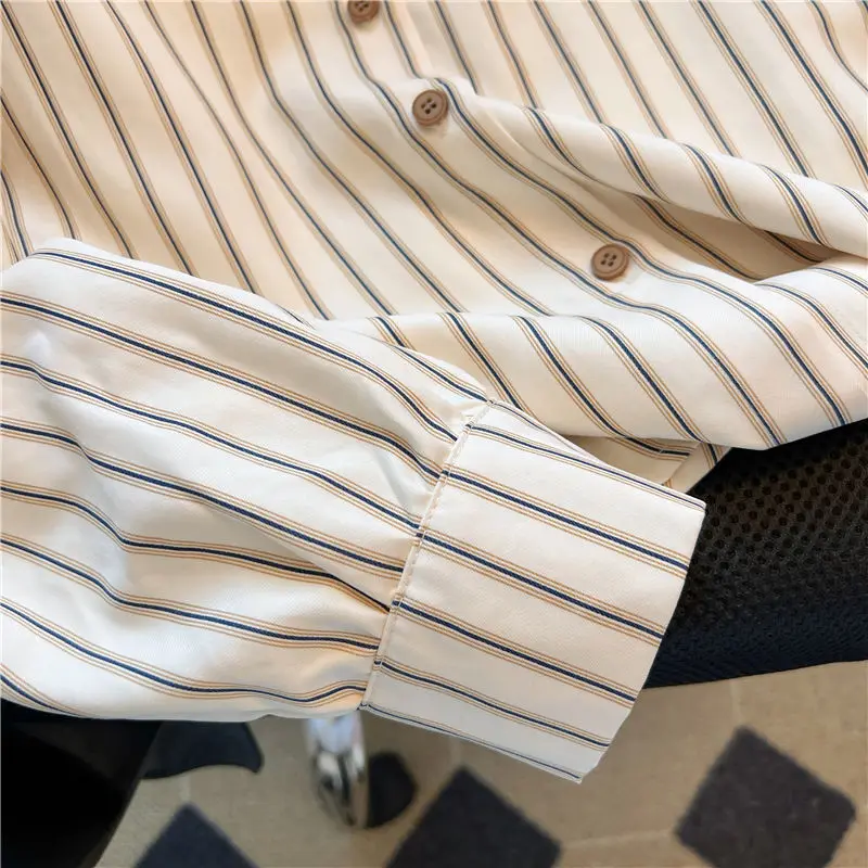 Female Casual Striped Turn-down Collar Long Sleeve Buttons Blouse Autumn Preppy Style Loose Shirts Women Clothing All-match Tops