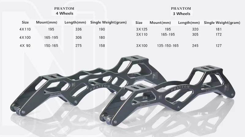 PHANTOM Prefessional Speed Frame with High Strengthen 7000 Aluminum Alloy CNC Inline Speed Chassis 3 4 Wheels Base 1 pair
