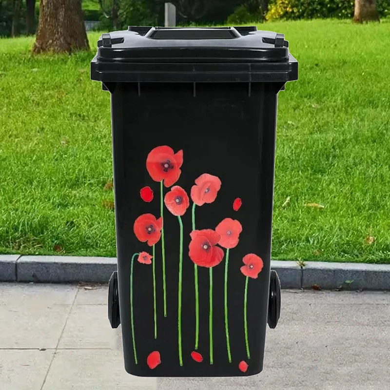 Flower Trash Can Stickers Daisy Lily Wheel Garbage Can Sticker Self-Adhesive PVC Decals Waterproof Decorative Sticker Wall Decor view 4