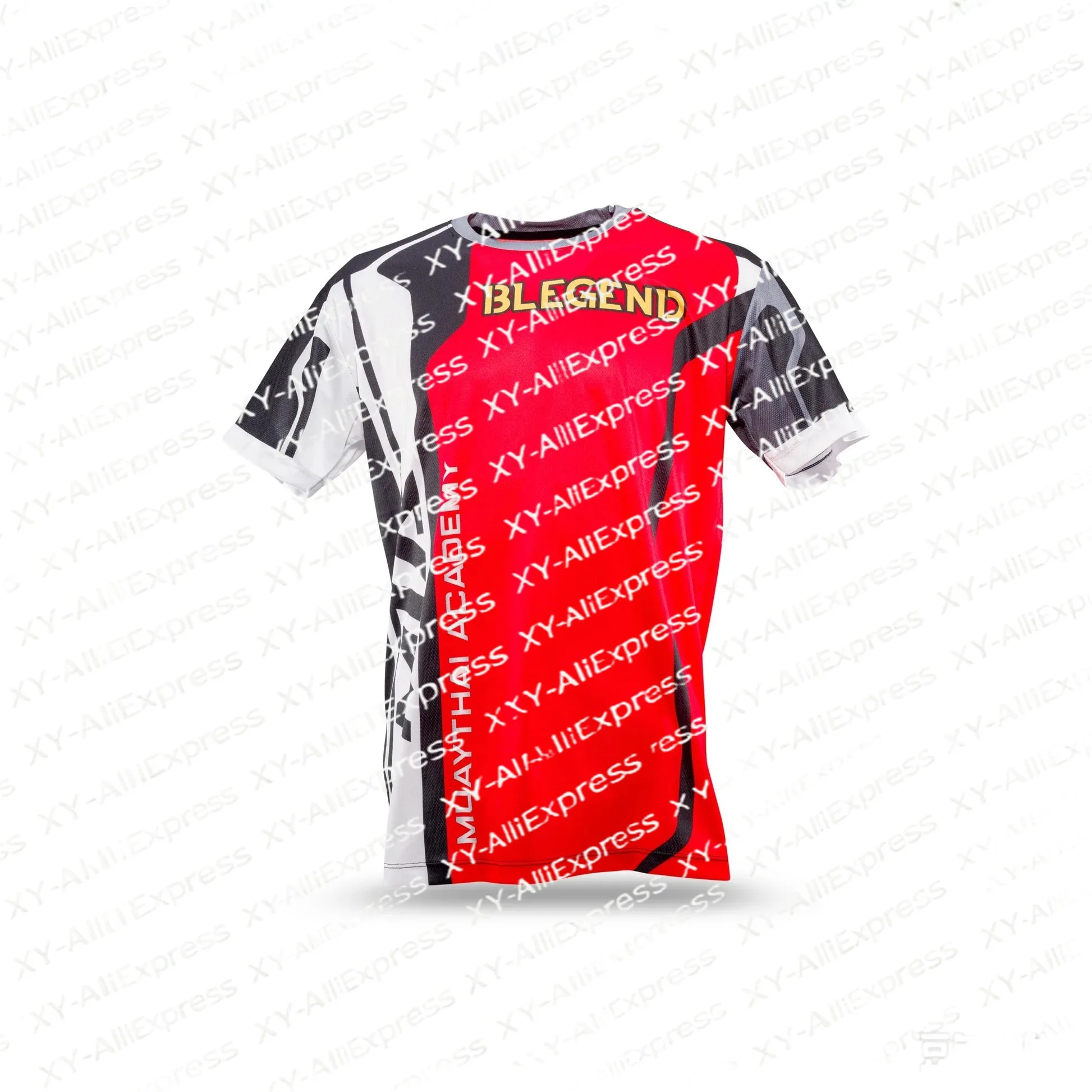 Men Lightweight Short Sleeve Shirt, Red Black Muay Thai Fight Design, Quick Dry Fabric for Boxing Training & Gym Combat Drills