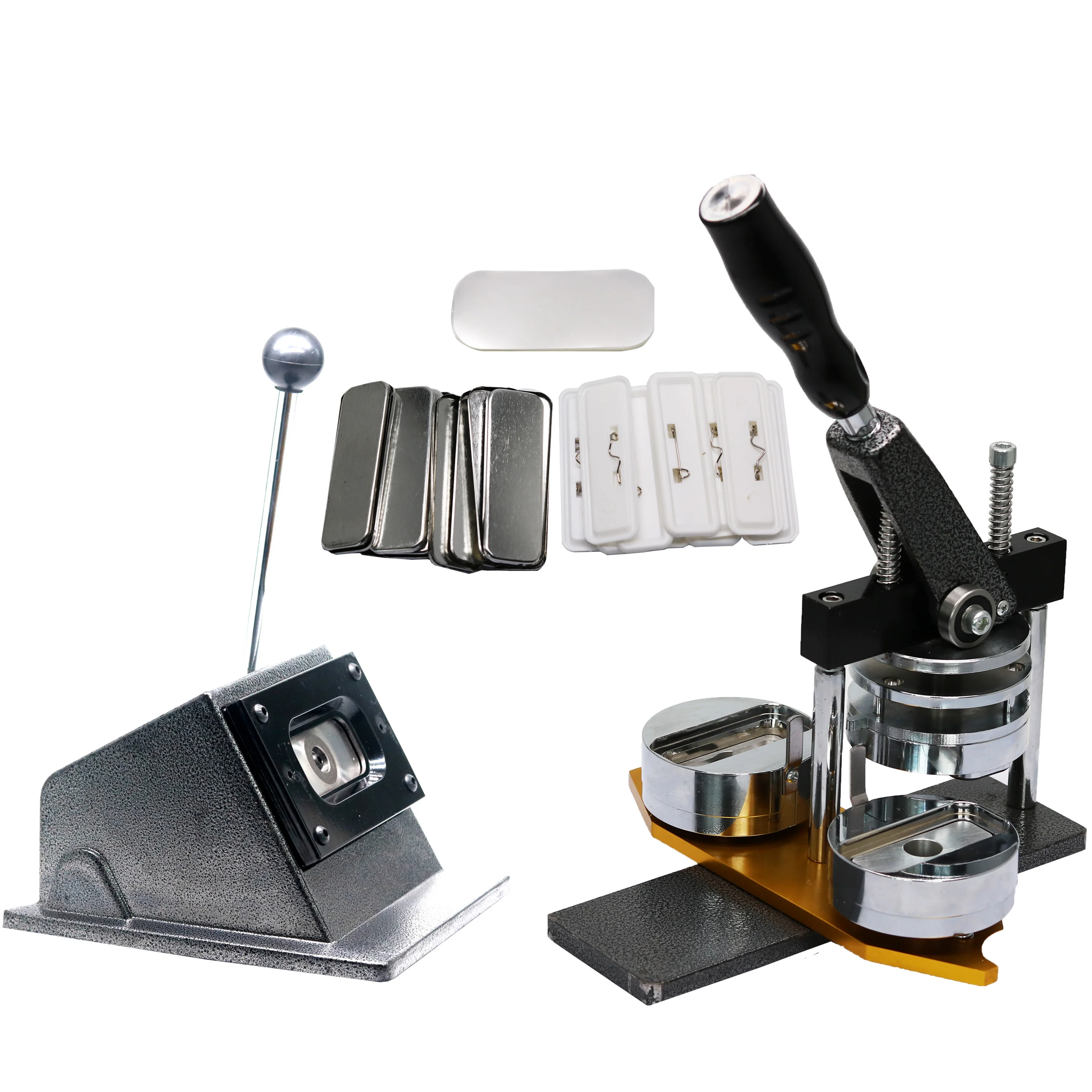 

Sales Package of Rectangle 68*24mm Name Tag Badge Making Machine with Paper Cutter and 1000pcs 68*24mm Pin Badge Component