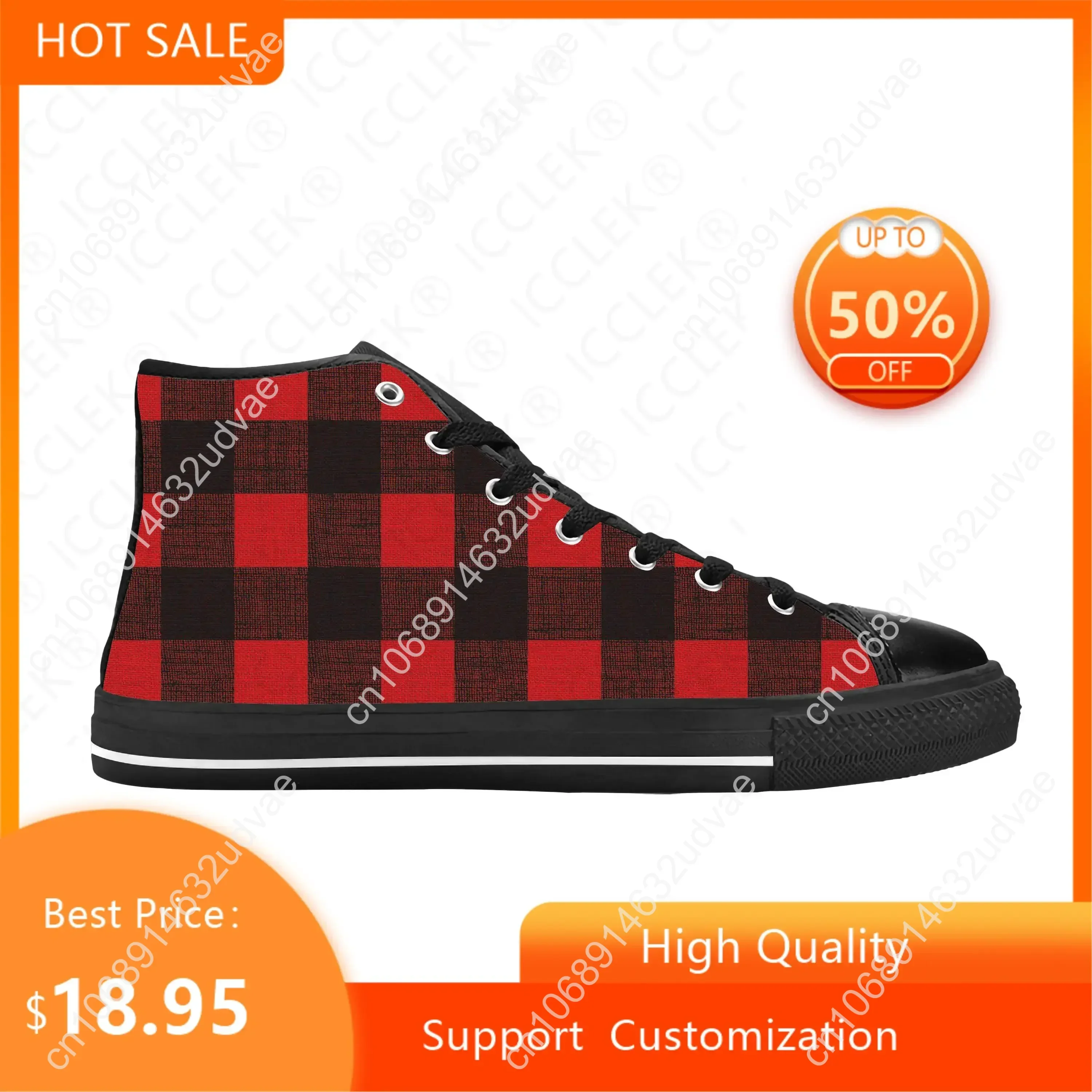 Red Buffalo Scottish Stewart Clan Tartan Plaid Casual Cloth Shoes High Top Comfortable Breathable Mens Womens Latest Sneakers view 2