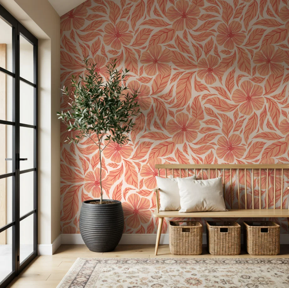 

Customized Size Mural Cream Tulips and Leaf Wallpaper Whole House Decoration Flower Leaf Mural Living Room Bedroom 3d Wallpaper