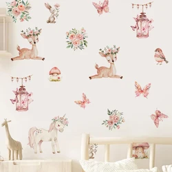 Cartoon Deer Horse Flowers Wall Stickers Decoration for Bedroom Girls Gift Kids Room Sweet Home Decore Living Room Wall Decals