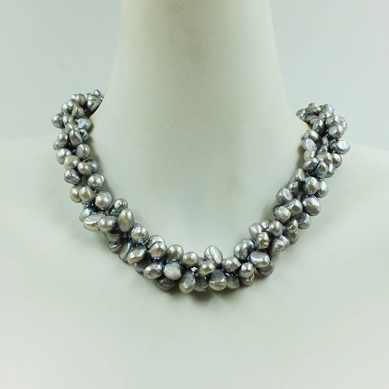 

7MM AAA high-quality natural gray Baroque pearl necklace. Very rare classic jewelry for women's parties 46CM