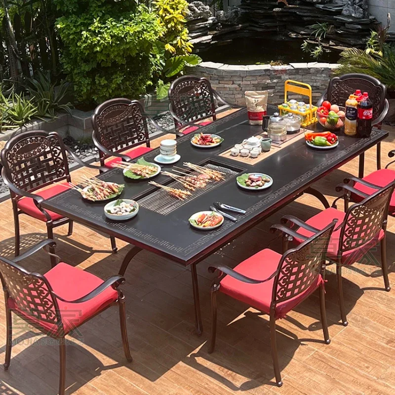 Garden open-air wrought iron household electric smokeless barbecue table and chairs