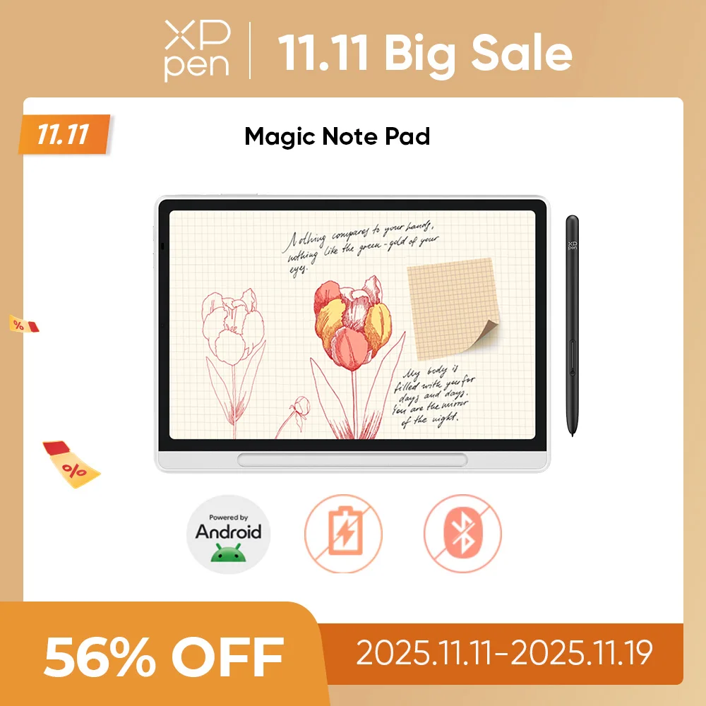 

XPPen Устройство чтения электронных книг Android 14 Magic Note Pad 3-в-1 Цветная чернильная бумага для заметок Светлый цвет и природный цвет Скорость обновления 90 Гц