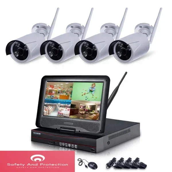 

4chs 1080P Wifi NVR with 10.1 Inches Home Security Camera System Wireless