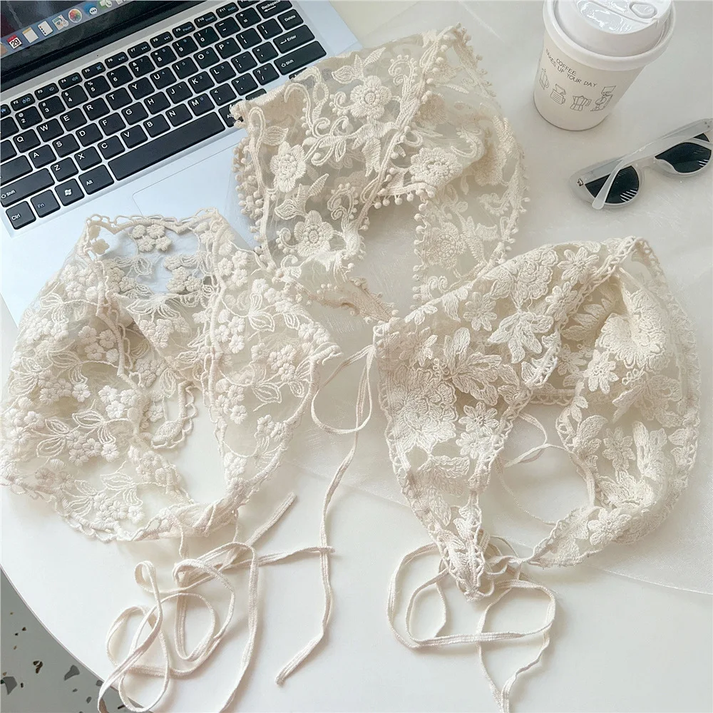 

White Woven Floral Lace Hair Scarf Wraps Summer Women Retro Triangle Headscarf Hat Travel Photo Headband Hair Accessories y2k