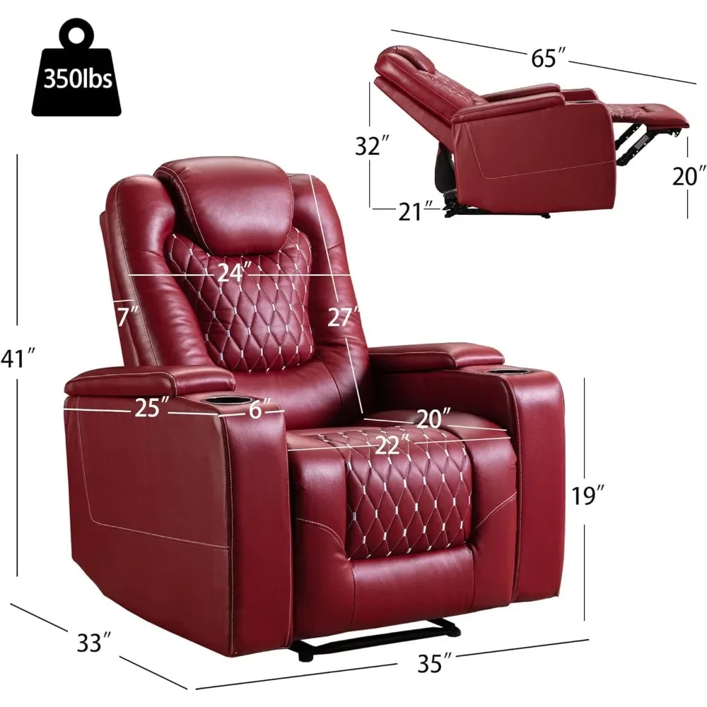 Power Recliner Chair With USB Ports And Cup Holders - Overstuffed Electric Home Theater Seating PU Leather Reclining Furnitu image 2